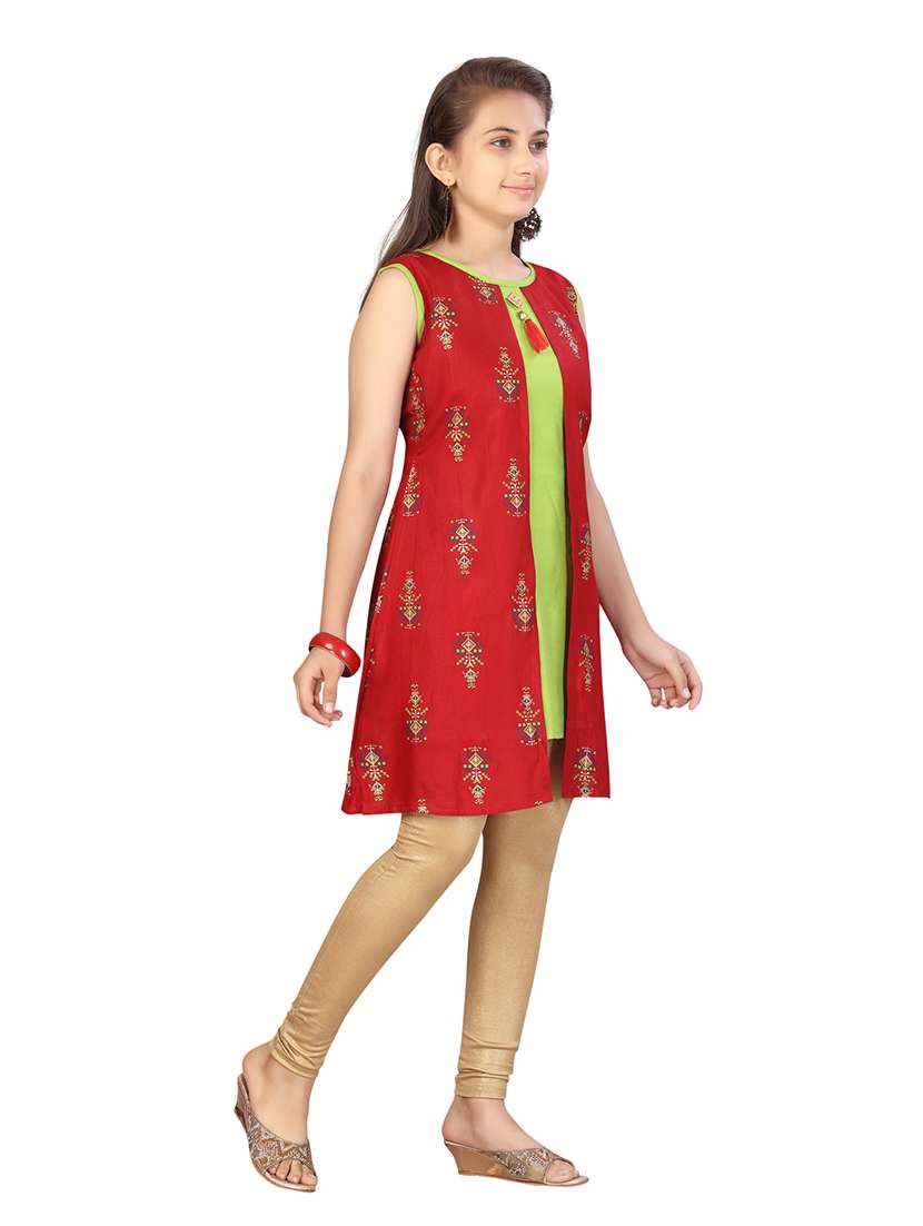 girls printed sleeveless a-line kurti - 21538409 -  Standard Image - 1