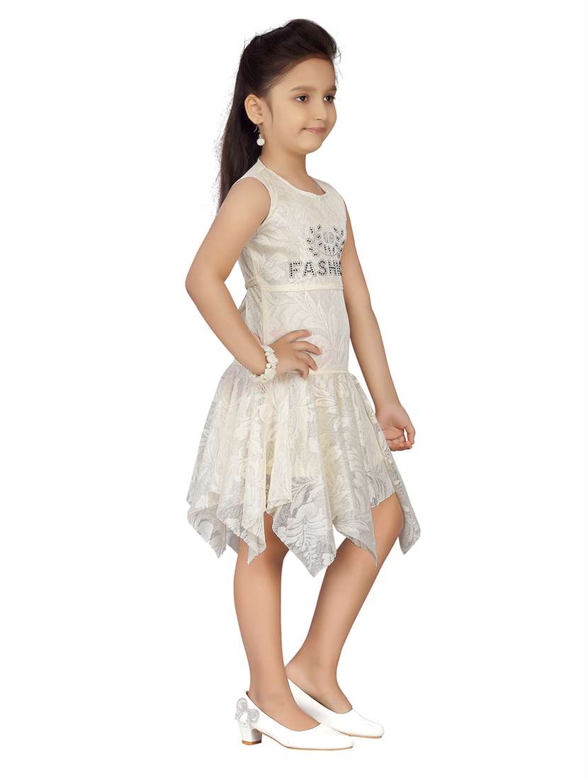 girls self design sleeveless asymmetric frock - 21538429 -  Standard Image - 1