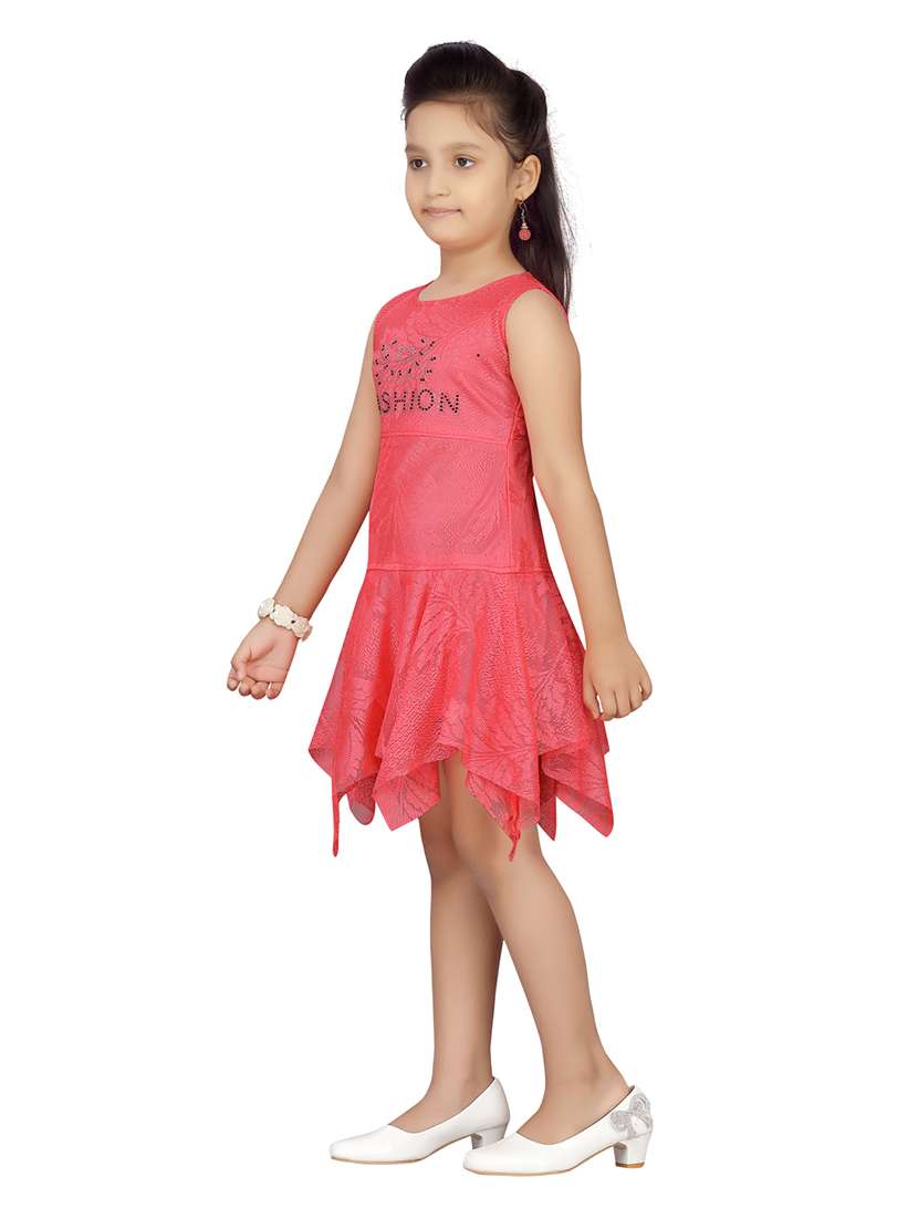 girls self design sleeveless asymmetric frock - 21538430 -  Standard Image - 1
