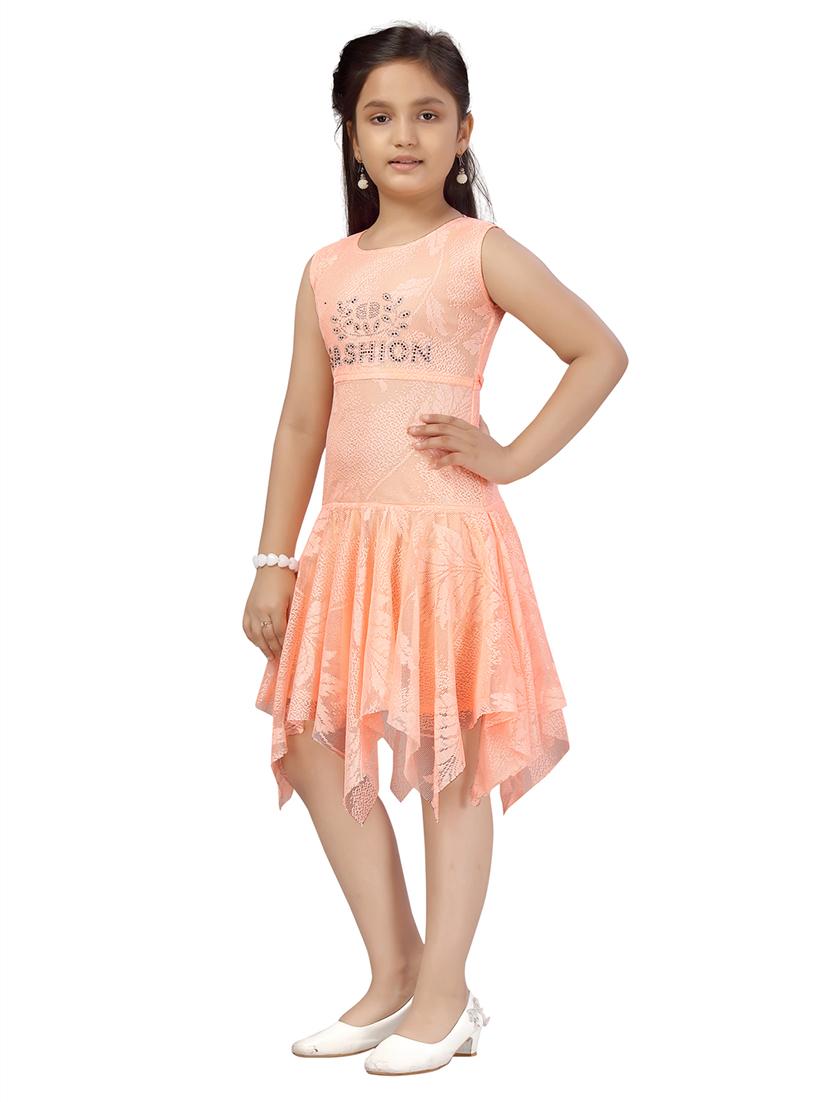 girls self design sleeveless asymmetric frock - 21538431 - Standard Image - 1