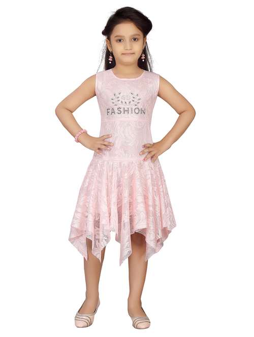 girls self design sleeveless asymmetric frock