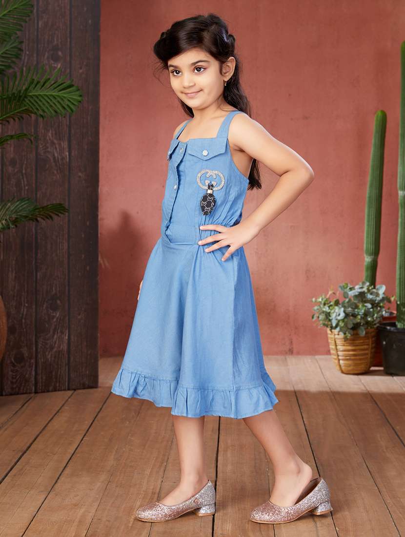 girls blue shoulder strap denim frock - 21538472 -  Standard Image - 1