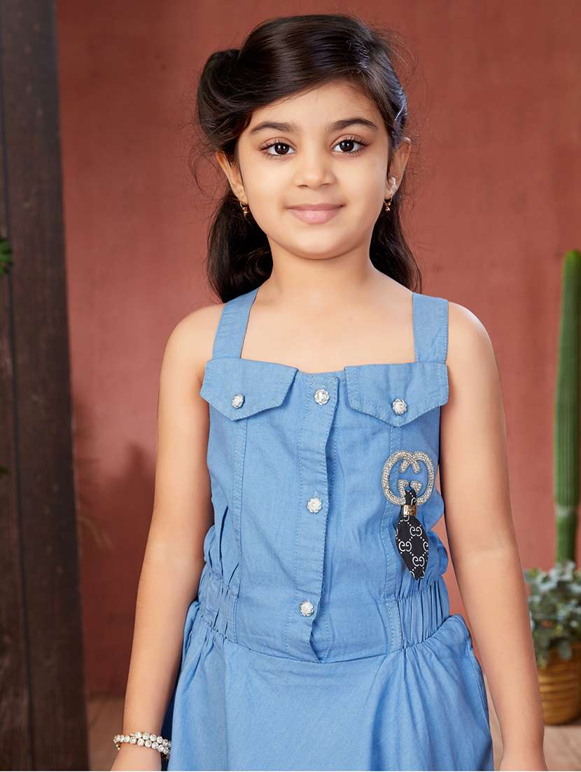 girls blue shoulder strap denim frock - 21538472 - Standard Image - 4