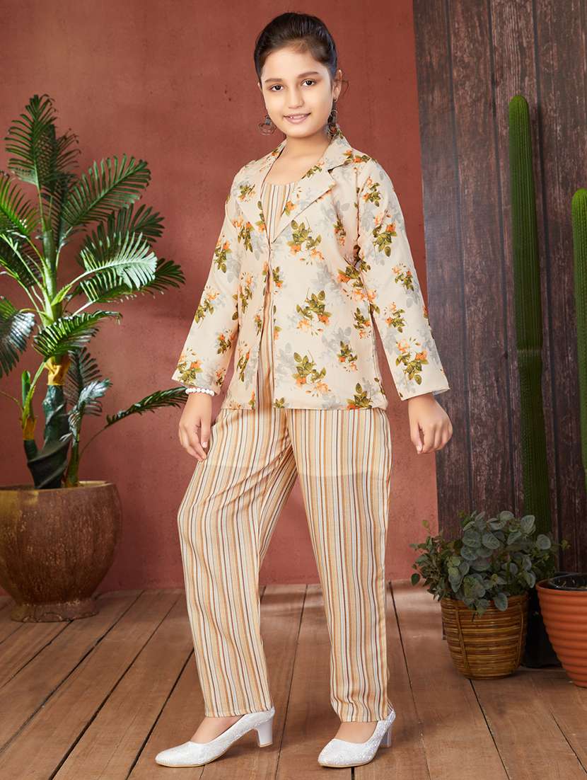 girls floral printed full length set with jacket - 21538503 -  Standard Image - 1