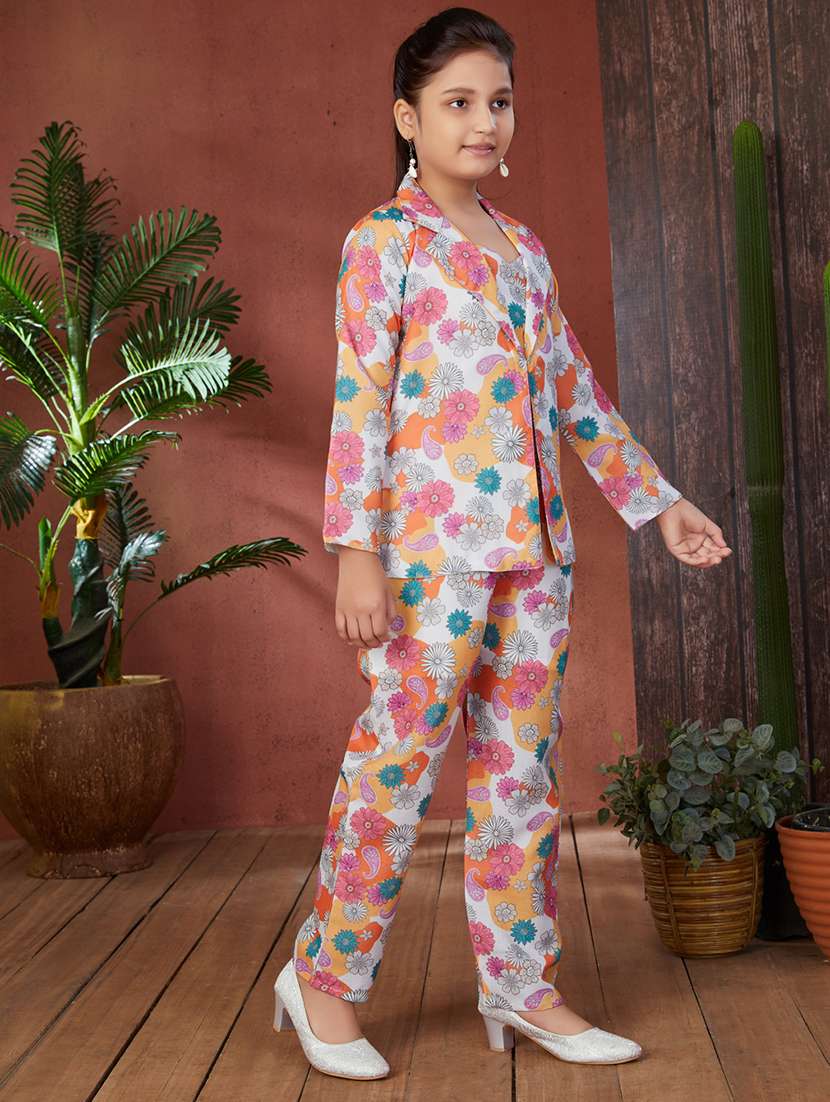 girls floral printed full length set with jacket - 21538504 -  Standard Image - 1