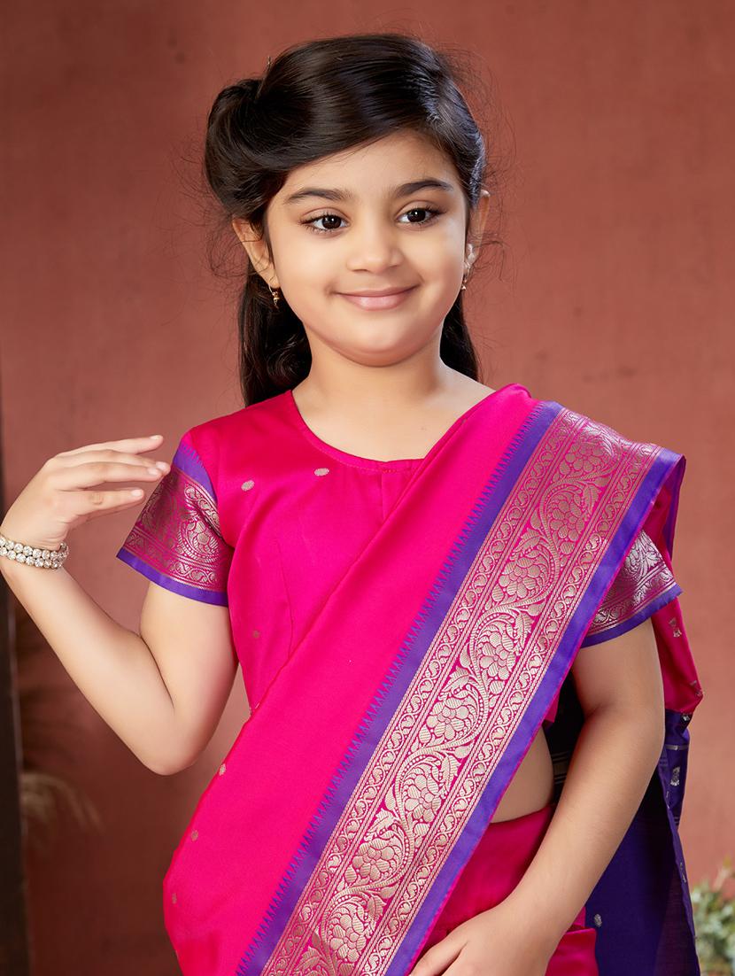 girls self design ready to wear ethnic saree - 21538511 - Standard Image - 4