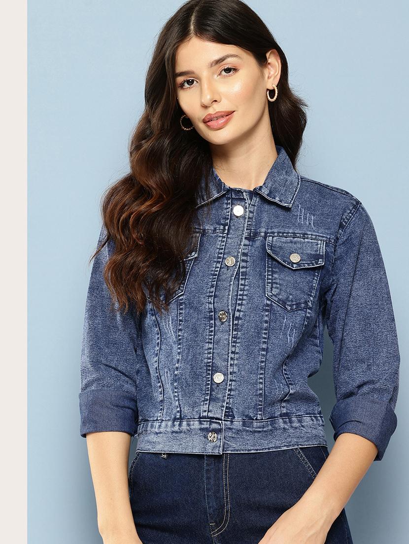 women solids denim summer jacket - 21538520 - Zoom Image - 0