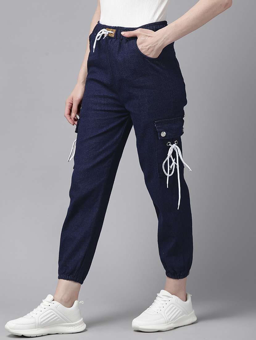 women solids denim joggers - 21538553 -  Standard Image - 1