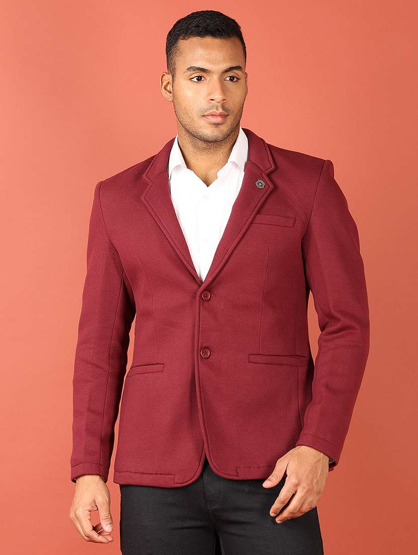 maroon cotton single breasted casual blazer - 21538584 -  Zoom Image - 0