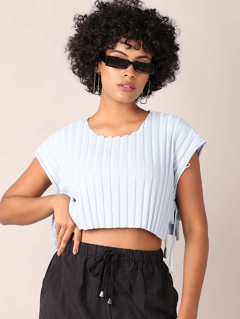 women solid crop top with side clouser - 21538616 -  Standard Image - 1