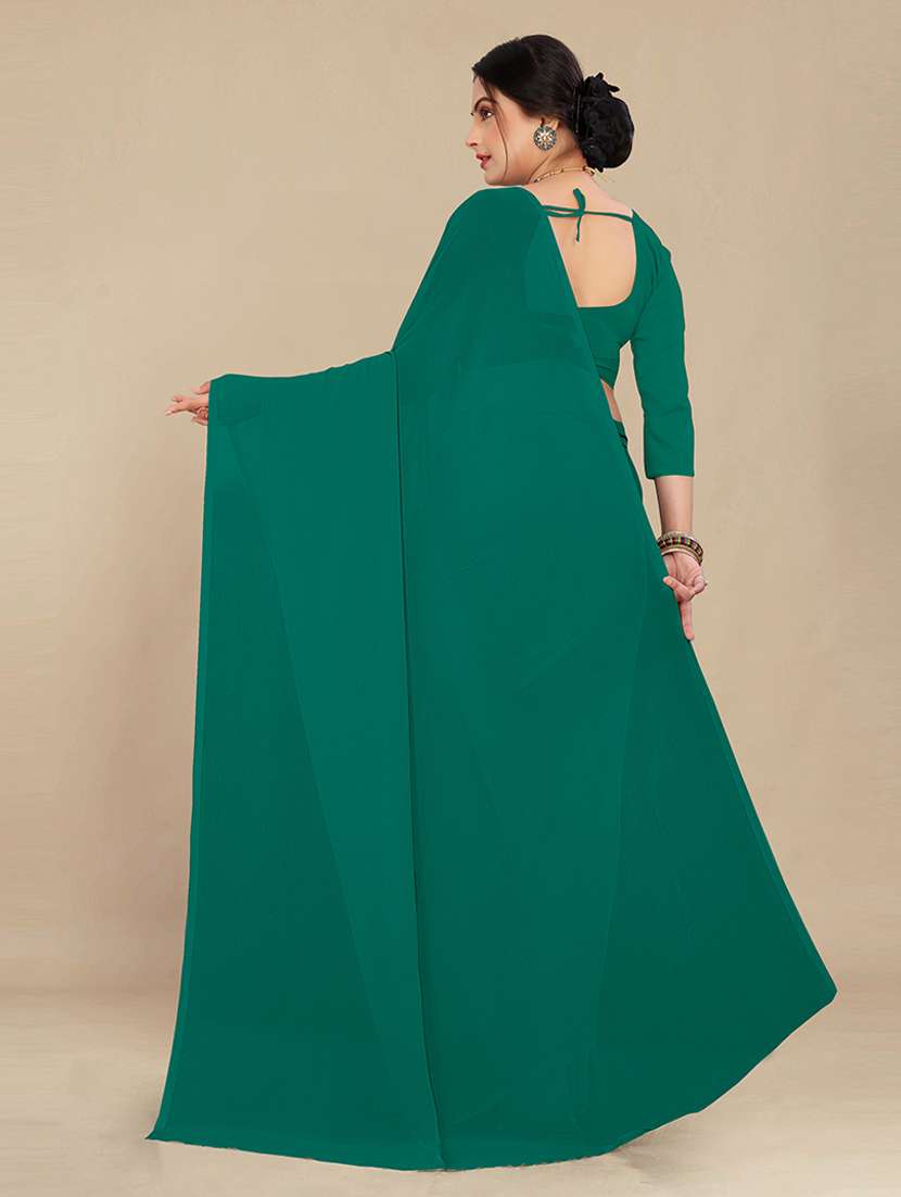 women teal green plain saree - 21539046 -  Standard Image - 1
