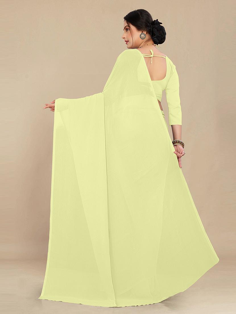 women mellow yellow plain saree - 21539054 - Standard Image - 1