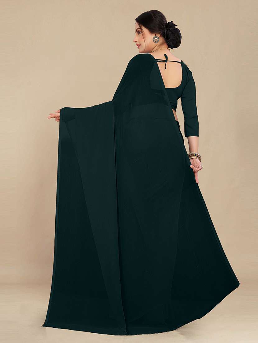 women teal green plain saree - 21539056 -  Standard Image - 1