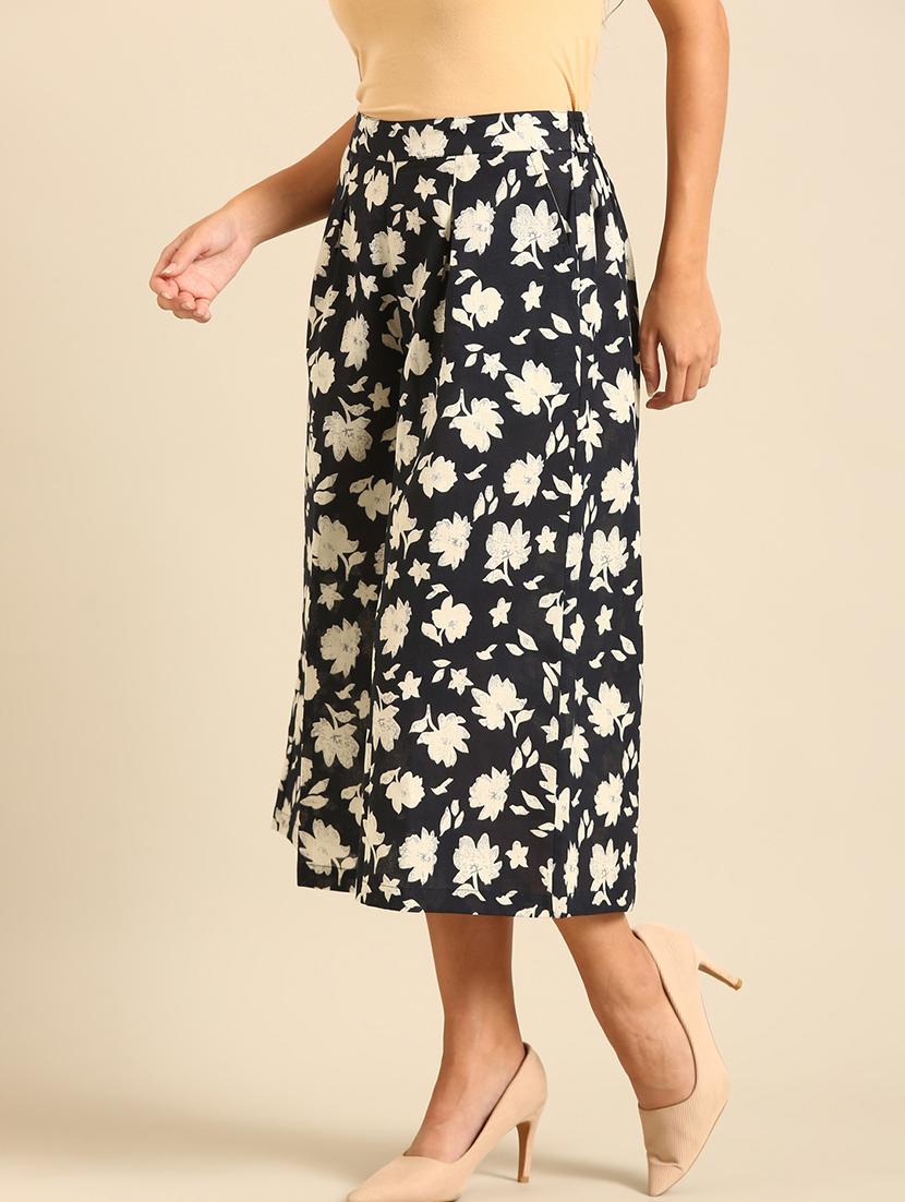 women printed flat front culottes - 21539060 - Standard Image - 1