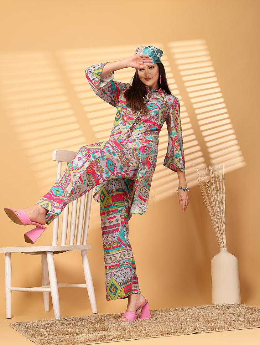 women printed sequins detailed top & palazzo co-ord set - 21539088 - Standard Image - 1