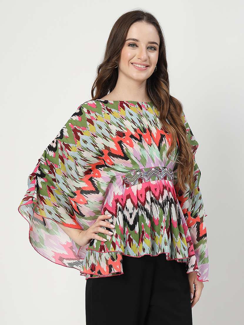 women printed batwing sleeves a-line top - 21539089 -  Standard Image - 1