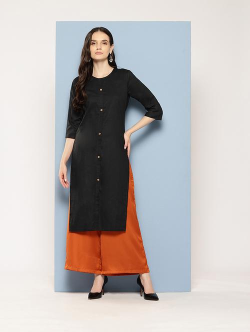 women solid round neck straight kurta - 21539090 -  Standard Image - 0