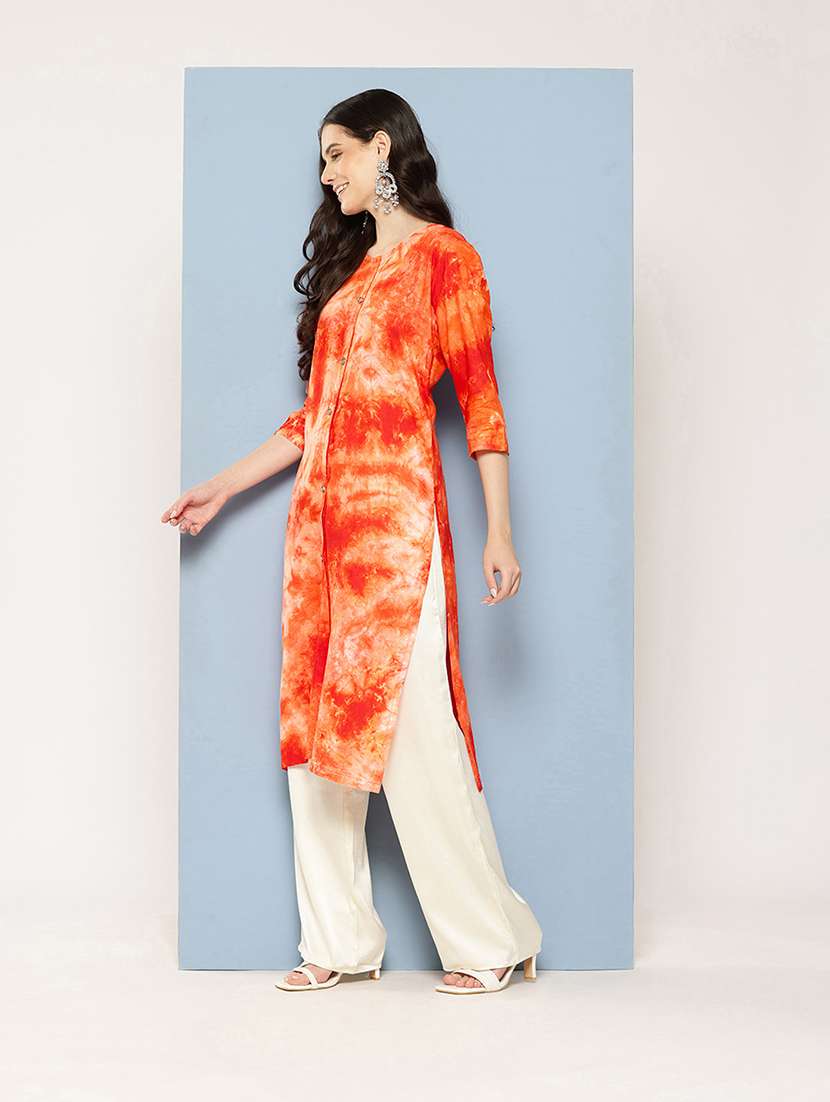 women tie & dye round neck straight kurta - 21539095 -  Standard Image - 1