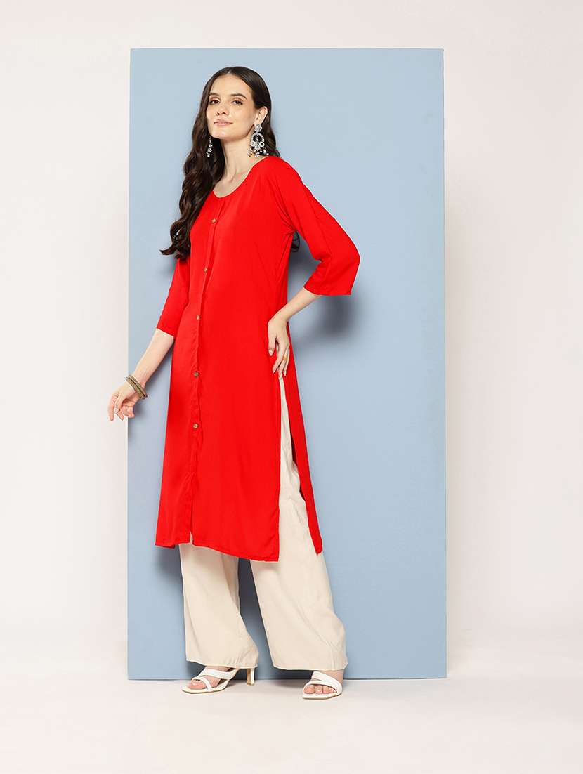 women solid round neck straight kurta - 21539098 -  Standard Image - 1