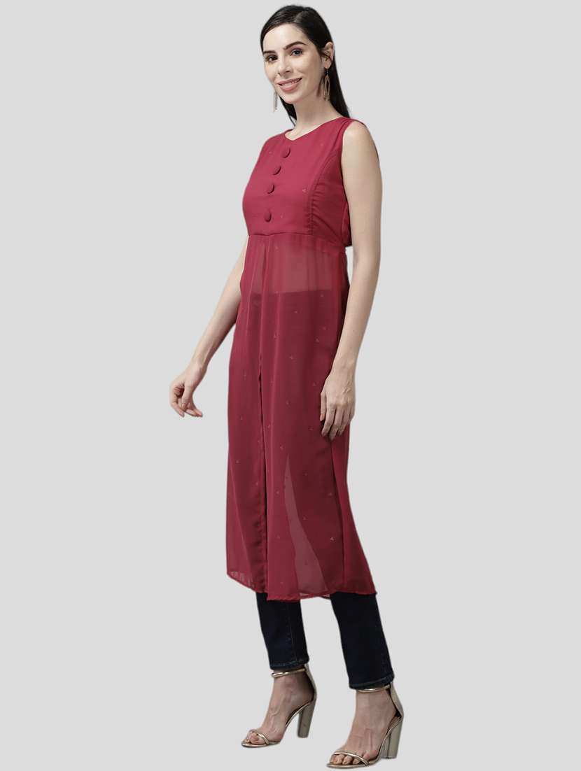 women pink self design sleeveless a-line tunic - 21539105 -  Standard Image - 1