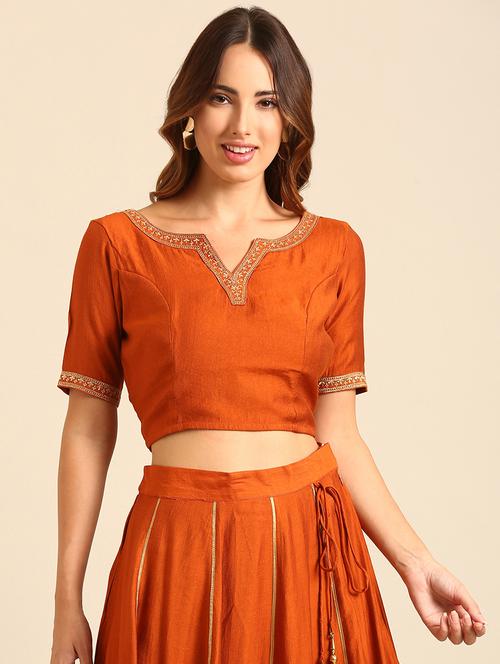 women orange notch neck stitched blouse - 21539121 -  Standard Image - 0