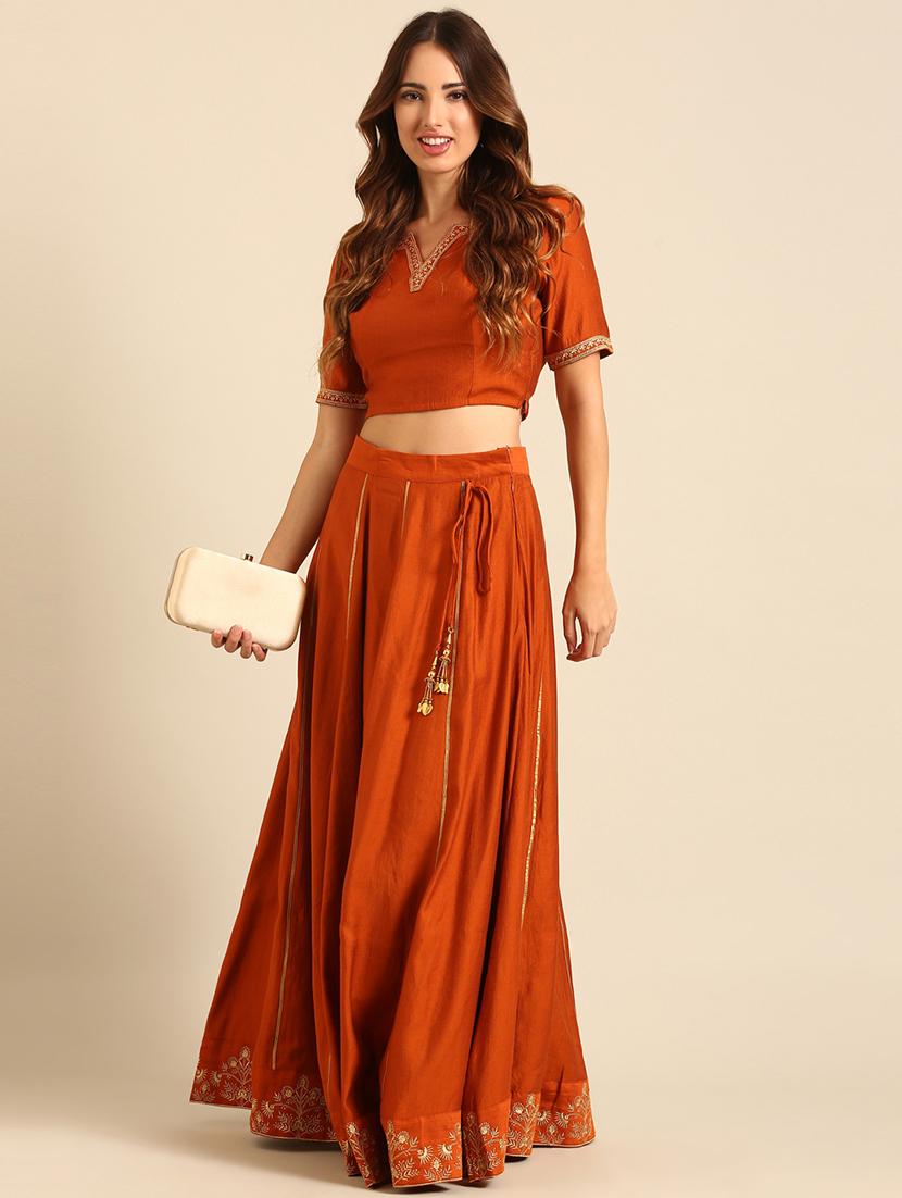 women orange notch neck stitched blouse - 21539121 - Standard Image - 4