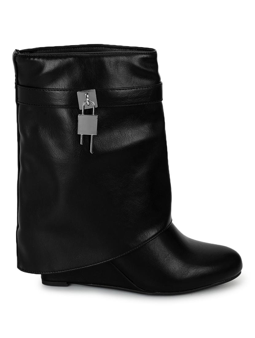 women solid black ankle boots - 21539157 - Standard Image - 1