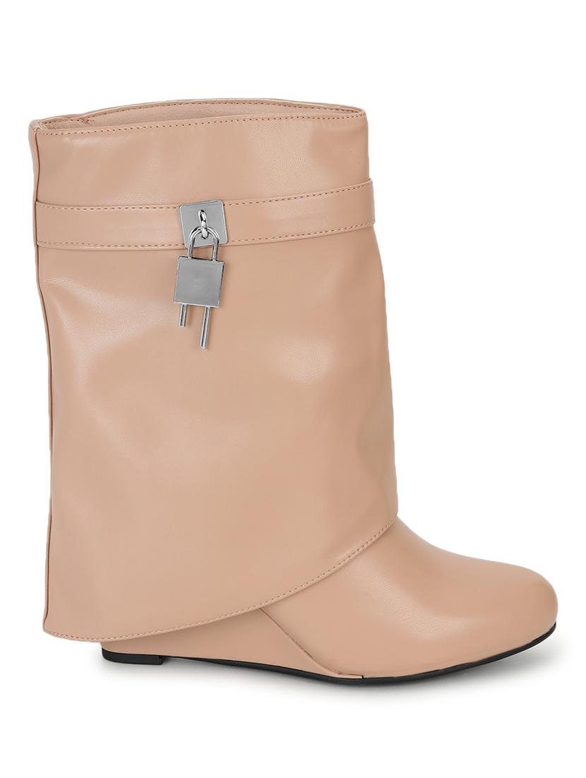 women solid nude ankle boots - 21539158 - Standard Image - 1