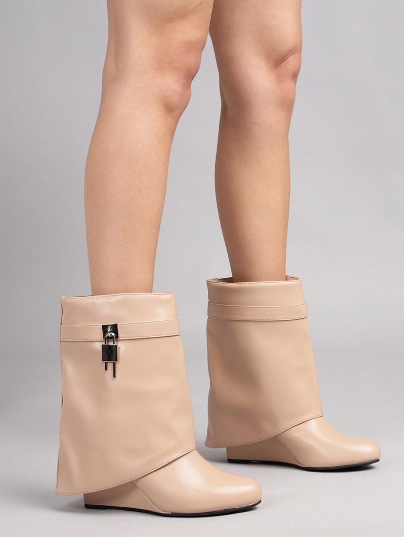 women solid nude ankle boots - 21539158 - Standard Image - 6