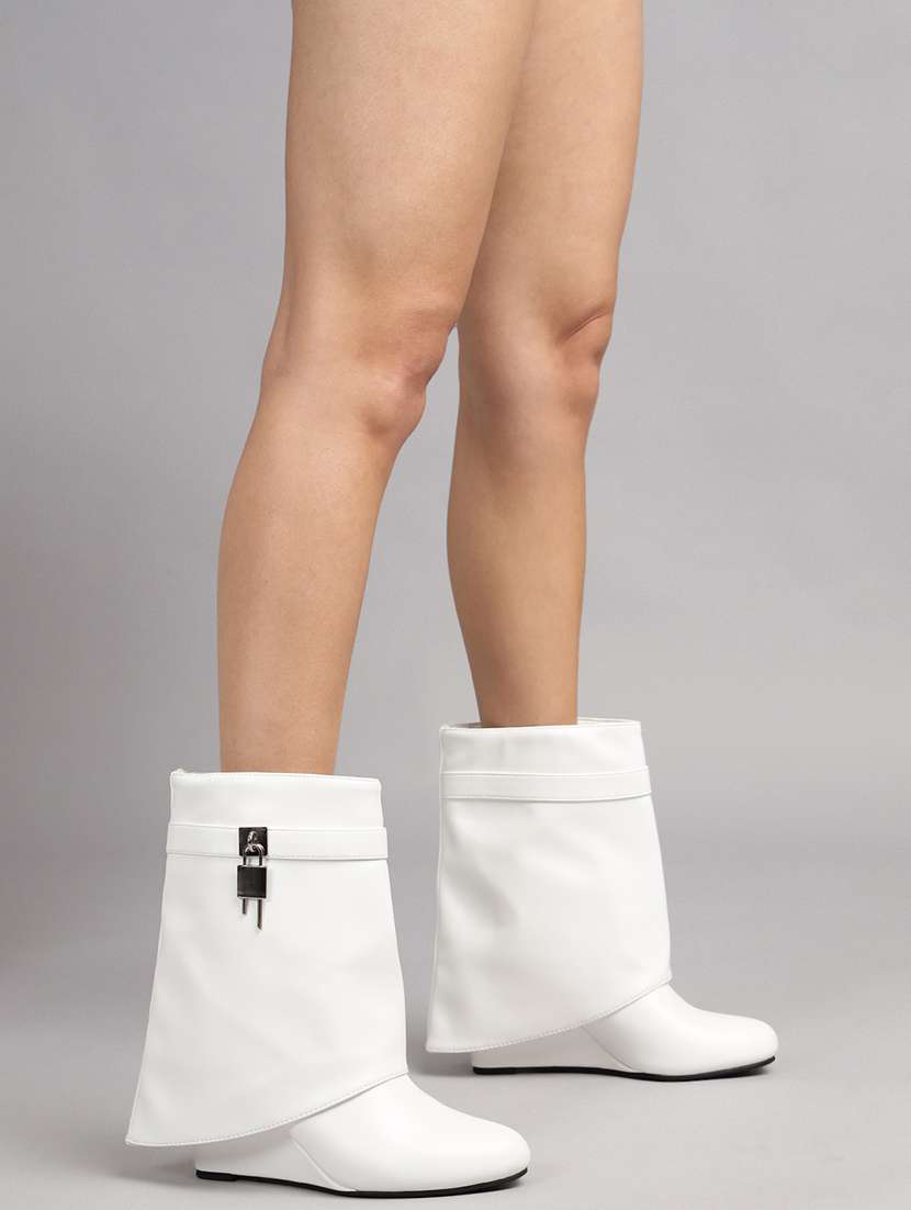 women solid white ankle boots - 21539159 - Standard Image - 6