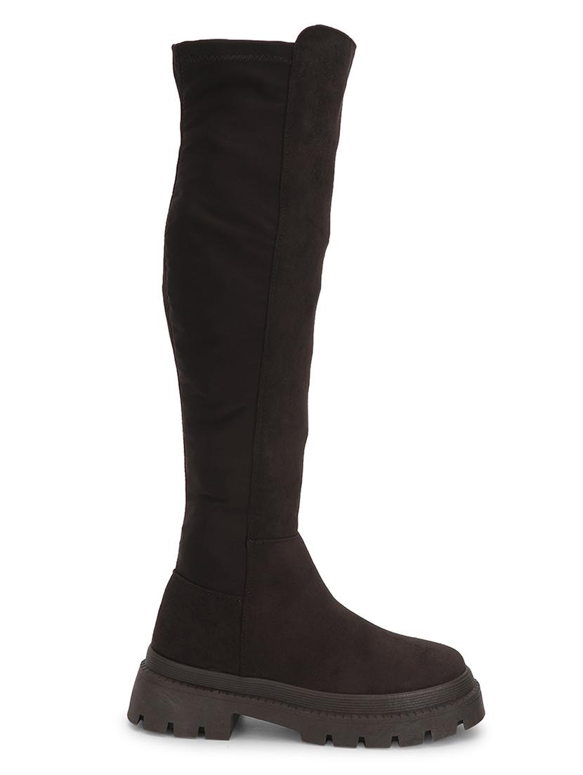 women solid brown knee length suede zipper boots - 21539162 -  Standard Image - 1