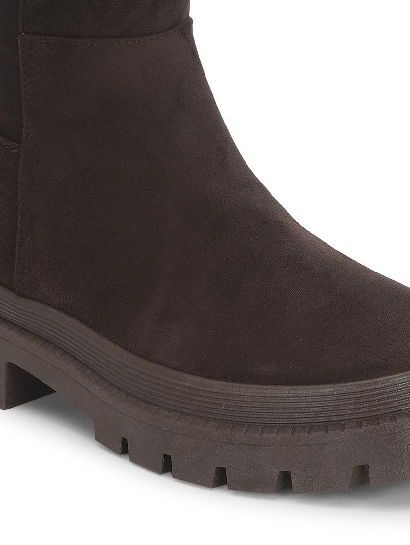 women solid brown knee length suede zipper boots - 21539162 - Standard Image - 6