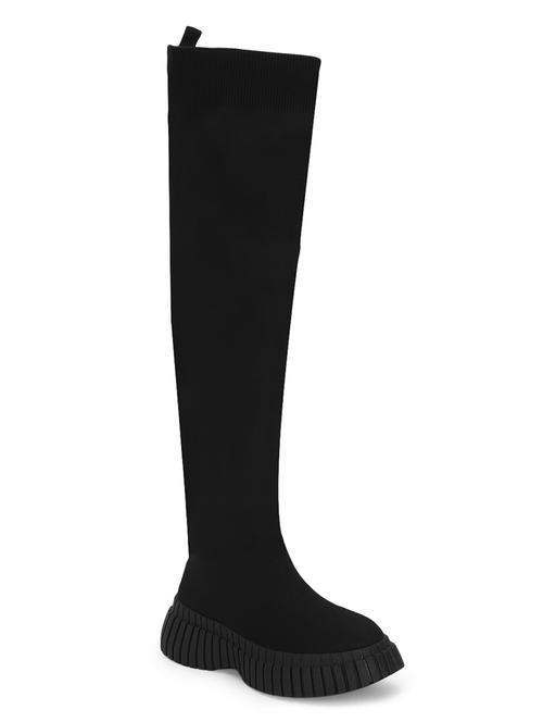 women solid black knee length boots - 21539163 -  Standard Image - 0