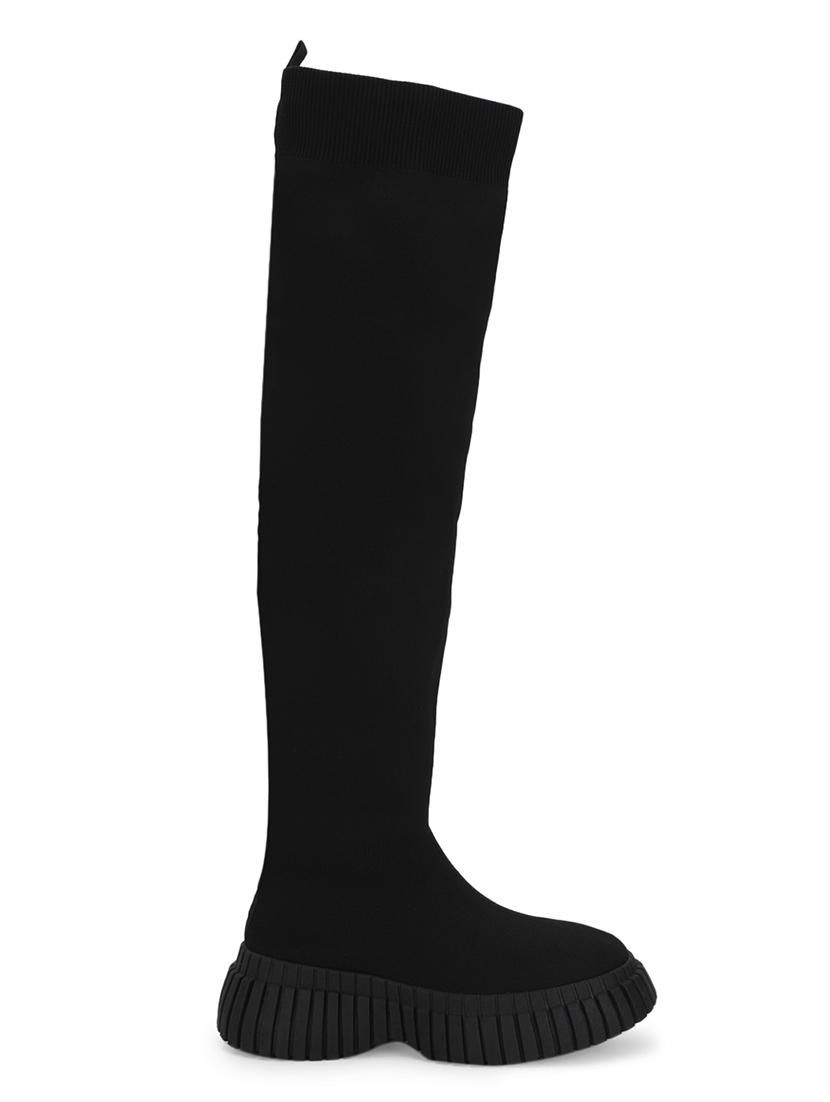 women solid black knee length boots - 21539163 -  Standard Image - 1