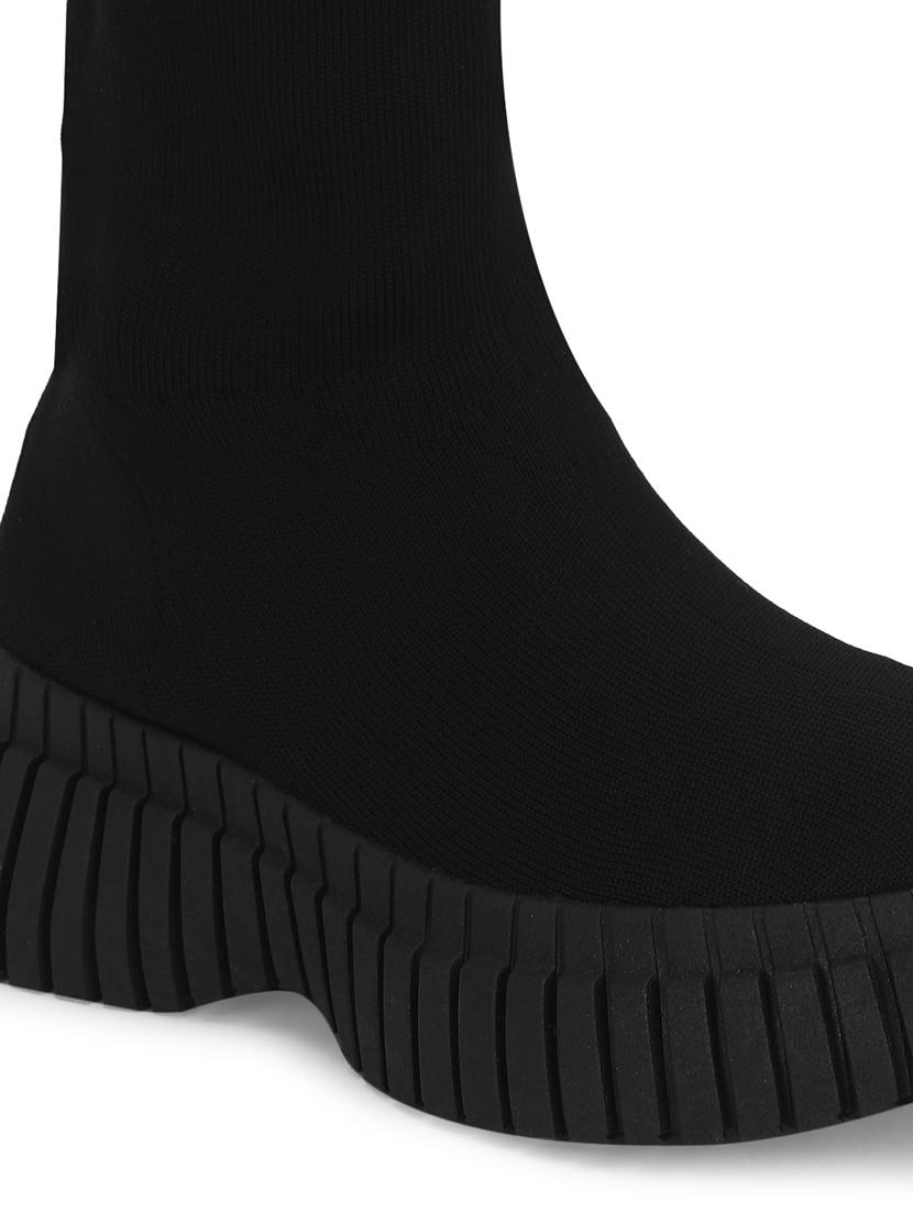 women solid black knee length boots - 21539163 - Standard Image - 6