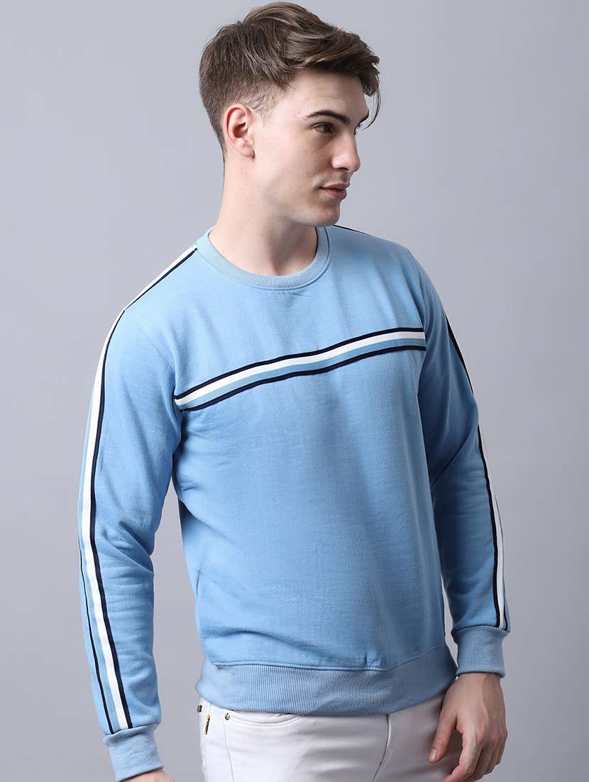 men striped printed round neck sweatshirt
