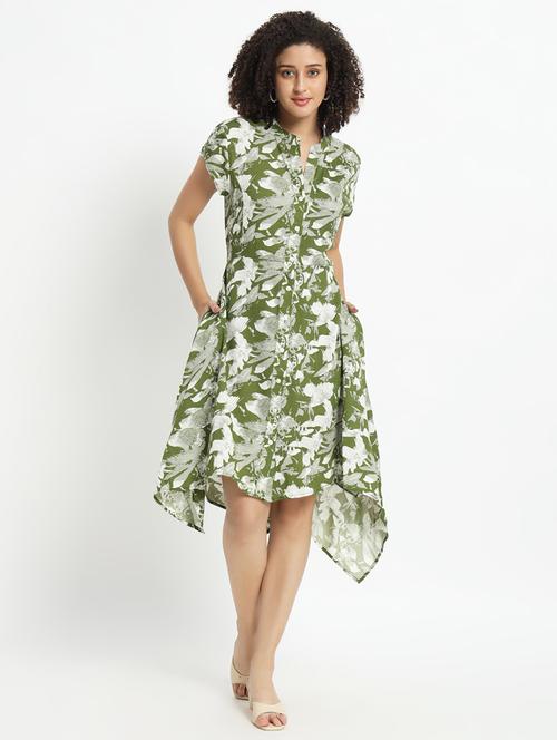 women floral printed short sleeves asymmetric dress - 21539959 - Standard Image - 0