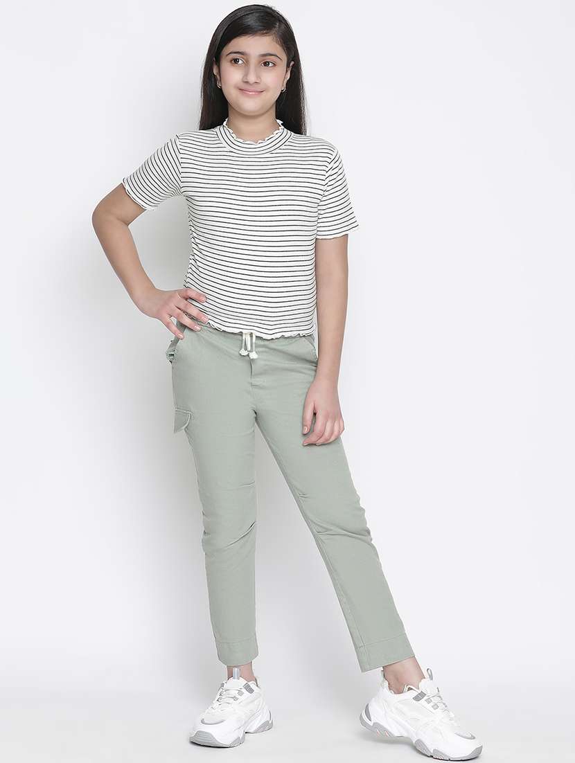 girls green solid casual trouser - 21540000 -  Standard Image - 4