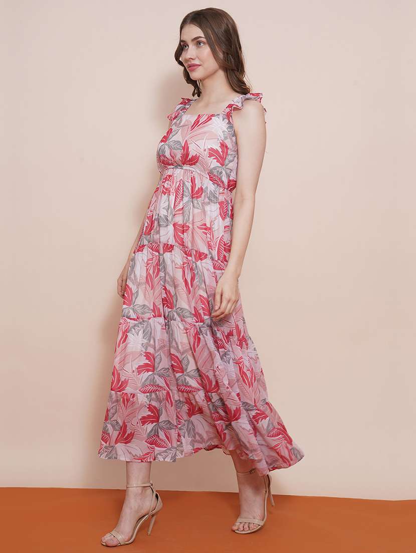 globus women multi square neck flutter sleeves tropical printed tiered fit & flare maxi dress - 21540025 -  Standard Image - 1