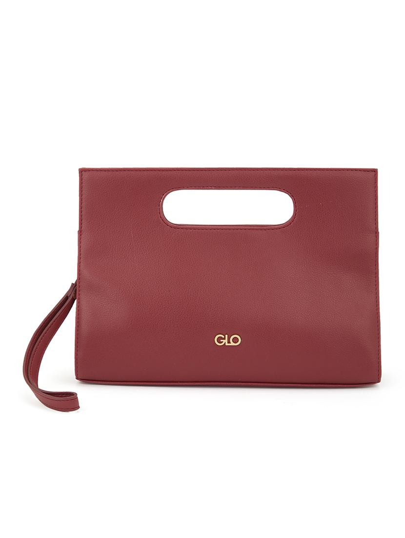 globus women maroon vegan leather textured handheld bag with detachable wrist strap - 21541613 - Zoom Image - 0