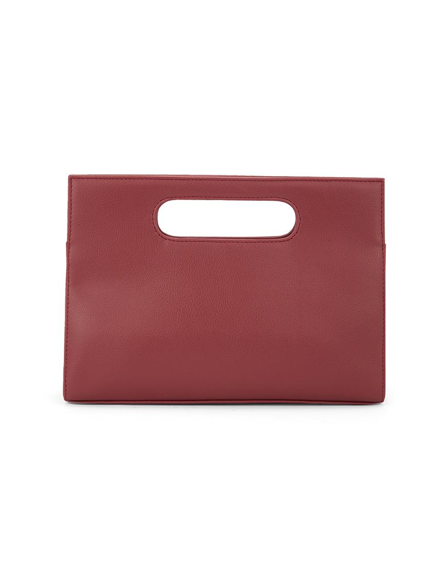 globus women maroon vegan leather textured handheld bag with detachable wrist strap - 21541613 - Standard Image - 1