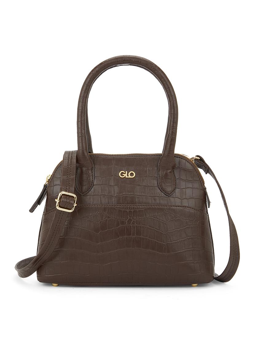 globus women brown vegan leather croc animal effect handheld bag with detachable strap - 21541614 - Zoom Image - 0