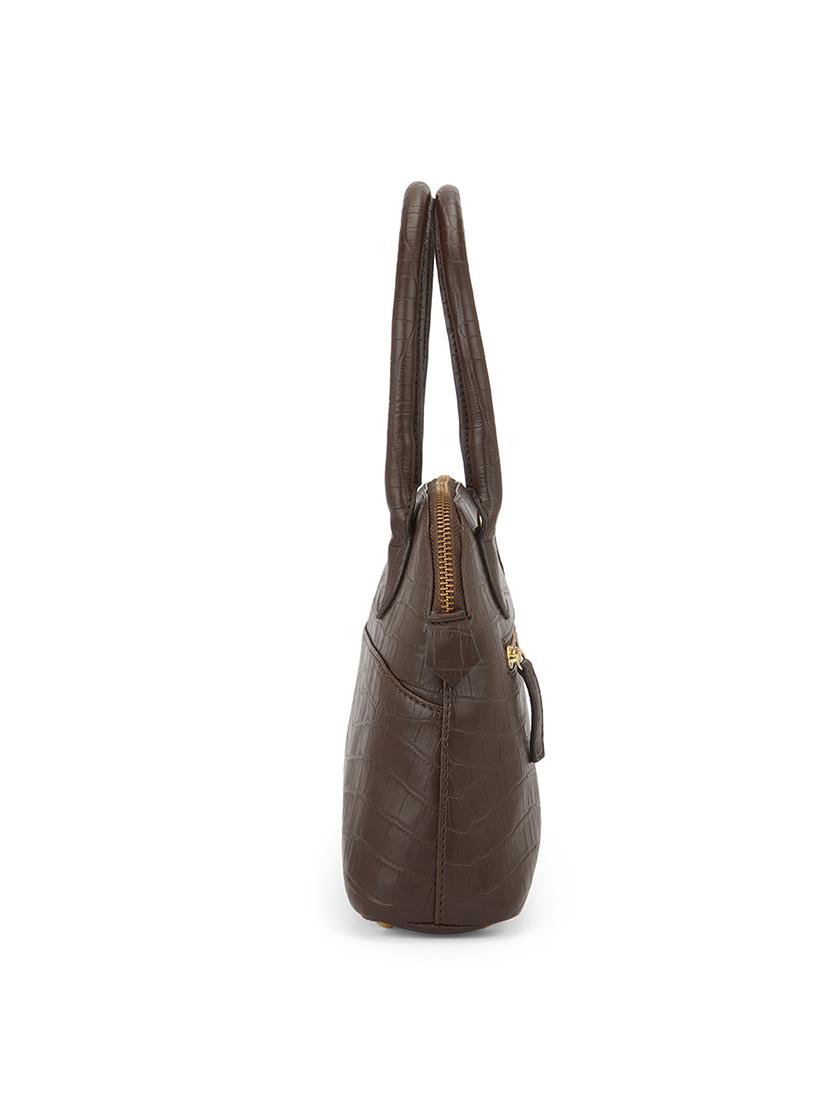 globus women brown vegan leather croc animal effect handheld bag with detachable strap - 21541614 - Standard Image - 4