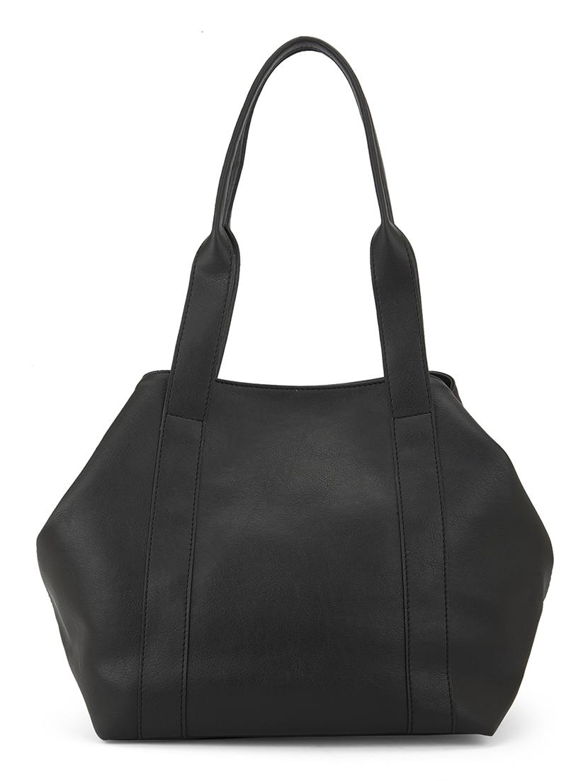 globus women black vegan leather textured shoulder bag - 21541615 -  Zoom Image - 0