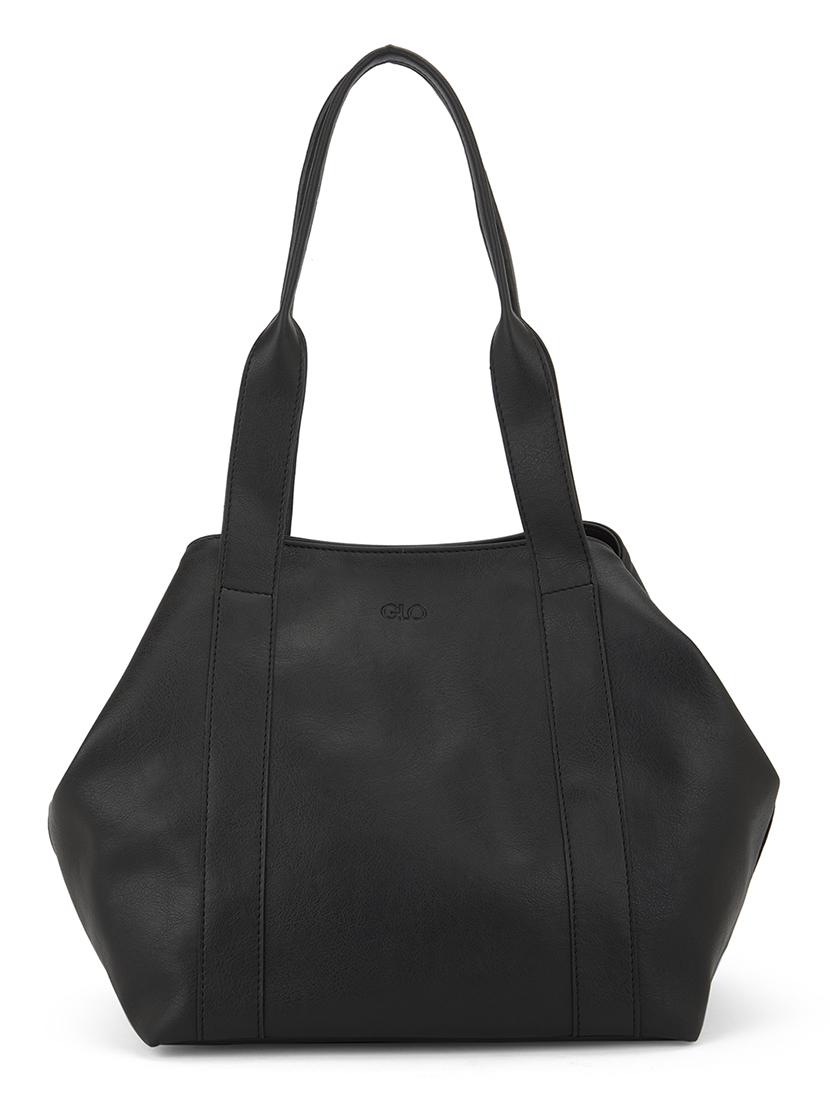 globus women black vegan leather textured shoulder bag - 21541615 - Standard Image - 1