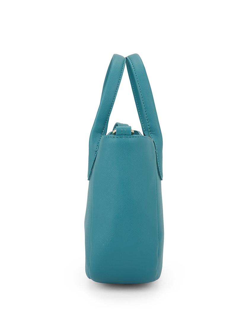 globus women emerald green vegan leather textured curved shape sling bag with adjustable strap - 21541616 - Standard Image - 4