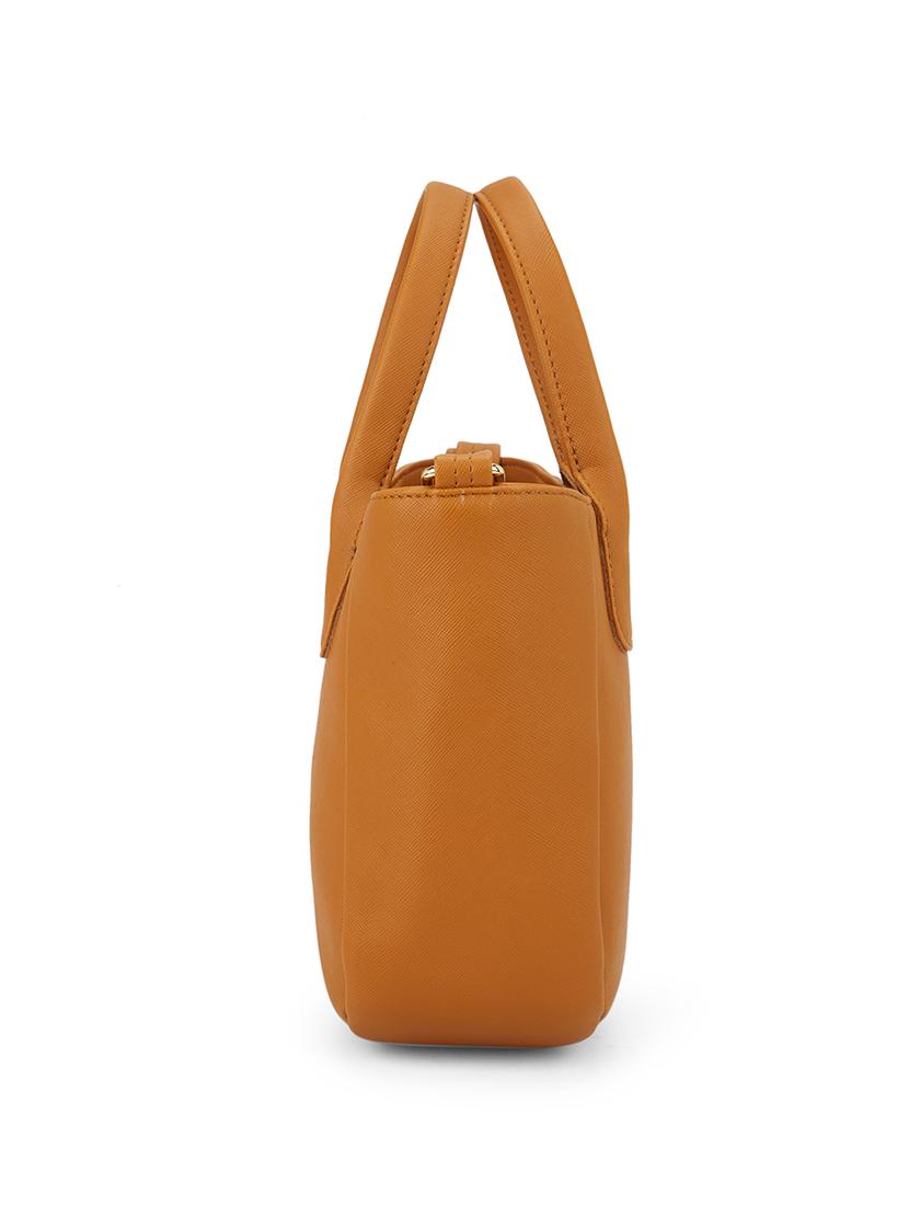 globus women tan vegan leather textured curved shape sling bag with adjustable strap - 21541617 - Standard Image - 4