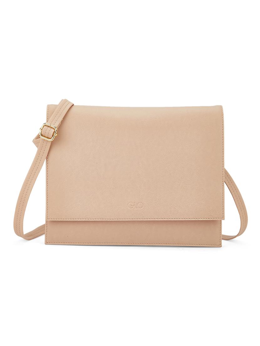 globus women light beige vegan leather solid sling bag with detachable strap - 21541618 -  Zoom Image - 0