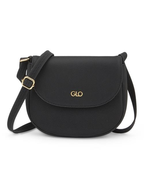 globus women black vegan leather textured moon shape sling bag with adjustable strap - 21541619 -  Standard Image - 0