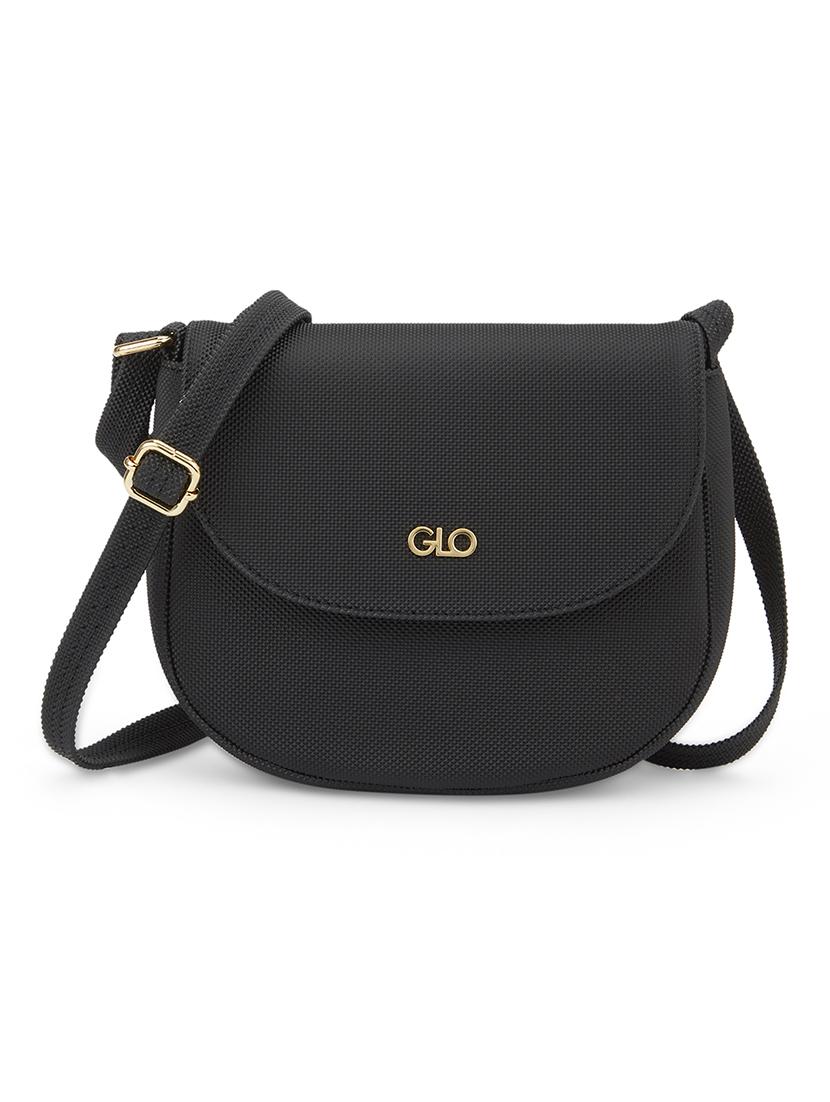globus women black vegan leather textured moon shape sling bag with adjustable strap - 21541619 -  Zoom Image - 0